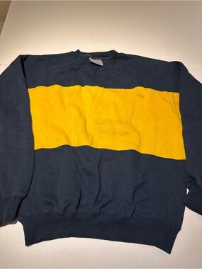 Men's Navy Crewneck Sweater with Bold Yellow Chest Panel